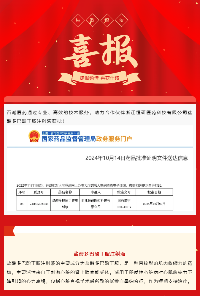 喜報！百誠醫(yī)藥助力合作伙伴鹽酸多巴酚丁胺注射液獲批！.png