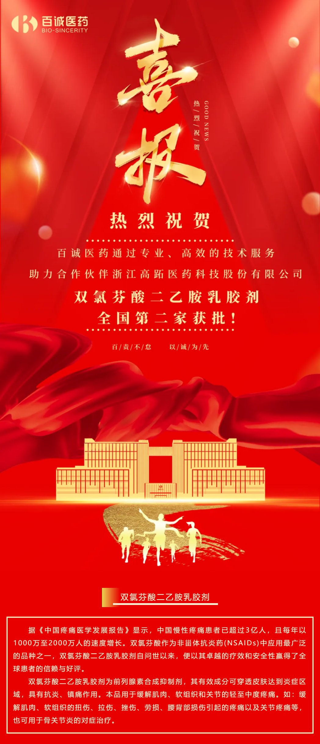 喜報(bào)！百誠(chéng)醫(yī)藥助力合作伙伴雙氯芬酸二乙胺乳膠劑全國(guó)第二家獲批！.png